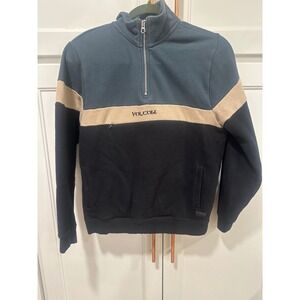 Volcom Kids Colorblock Quarter Zip sweatshirt Pullover Navy Tan Black Size L 12Y